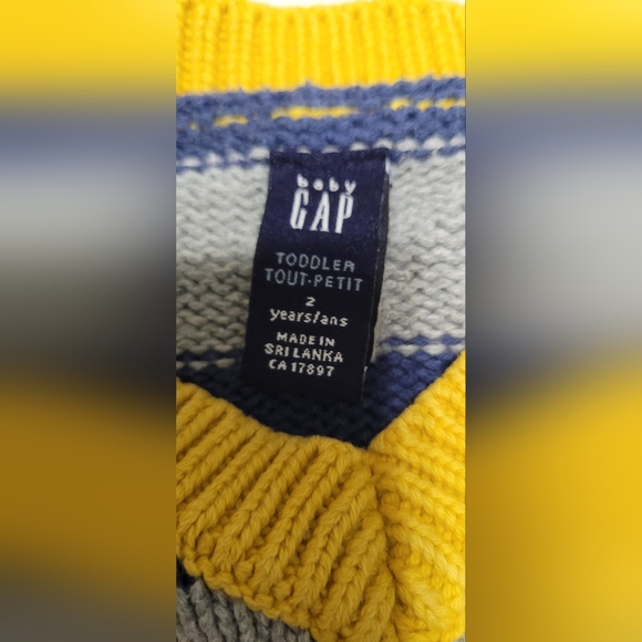 💲1️⃣ Baby GAP Blue/Grey Striped V-Neck Pull-On Cotton Knit Sweater Infant 2 Yrs - Picture 5 of 5
